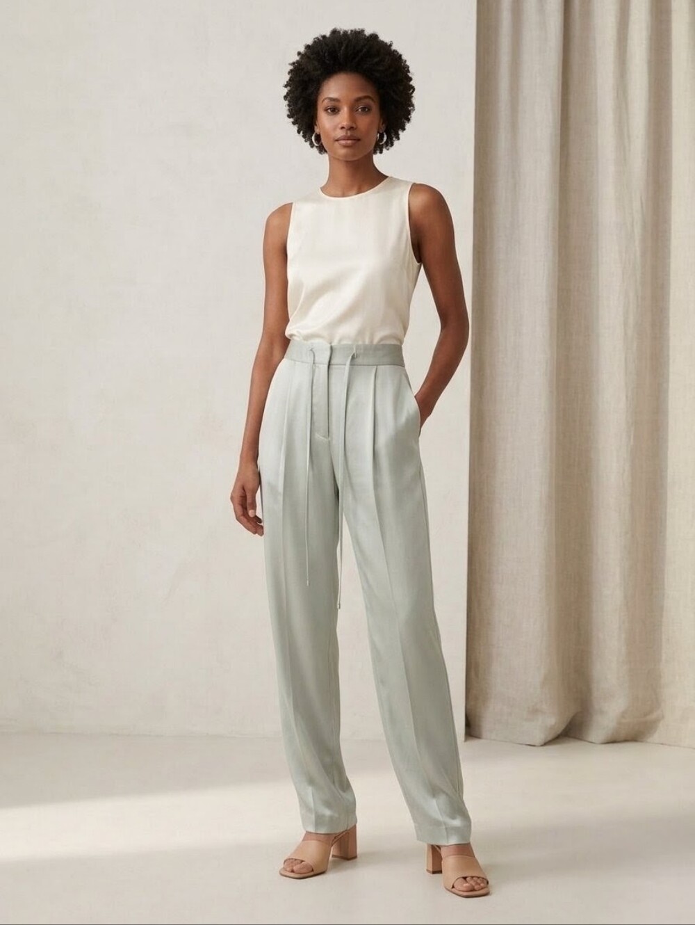 COS Sage Green Pleated High-Rise Trousers EUR 36 (US 4)